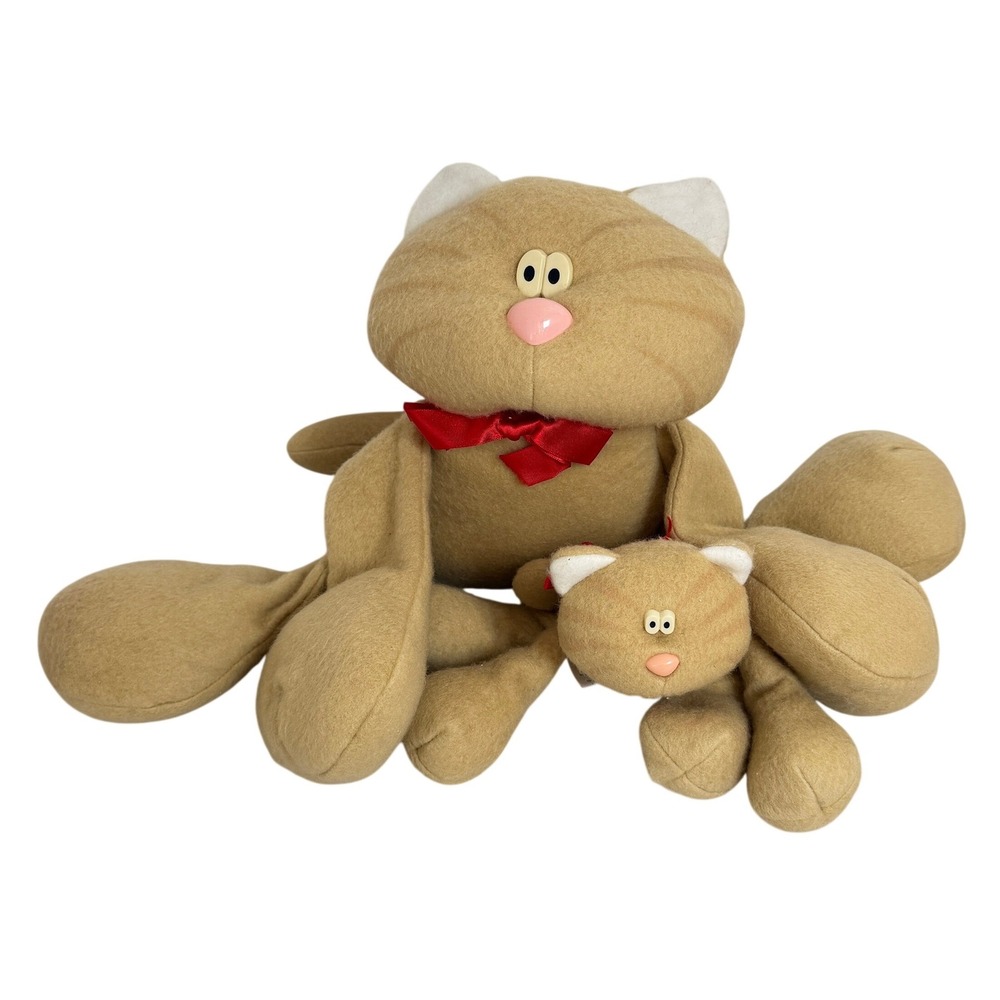 Vintage 1985 Hallmark‎ Callie Cat Plush Stuffed Animal Set Large Small Tan